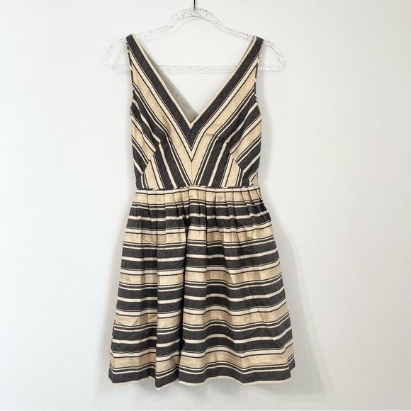J. Crew Black & Gold Metallic Striped Party Prom Wedding Mini Dress Size 00 - Picture 1 of 10